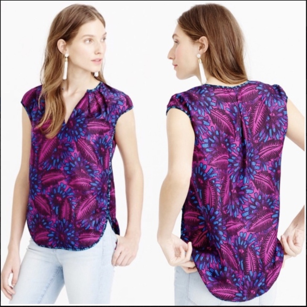 EUC J. Crew Pure Silk Midnight Floral Cocoon Top Size 16T